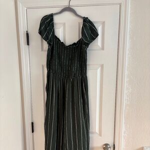 Abercrombie and fitch green striped jumpsuit size large